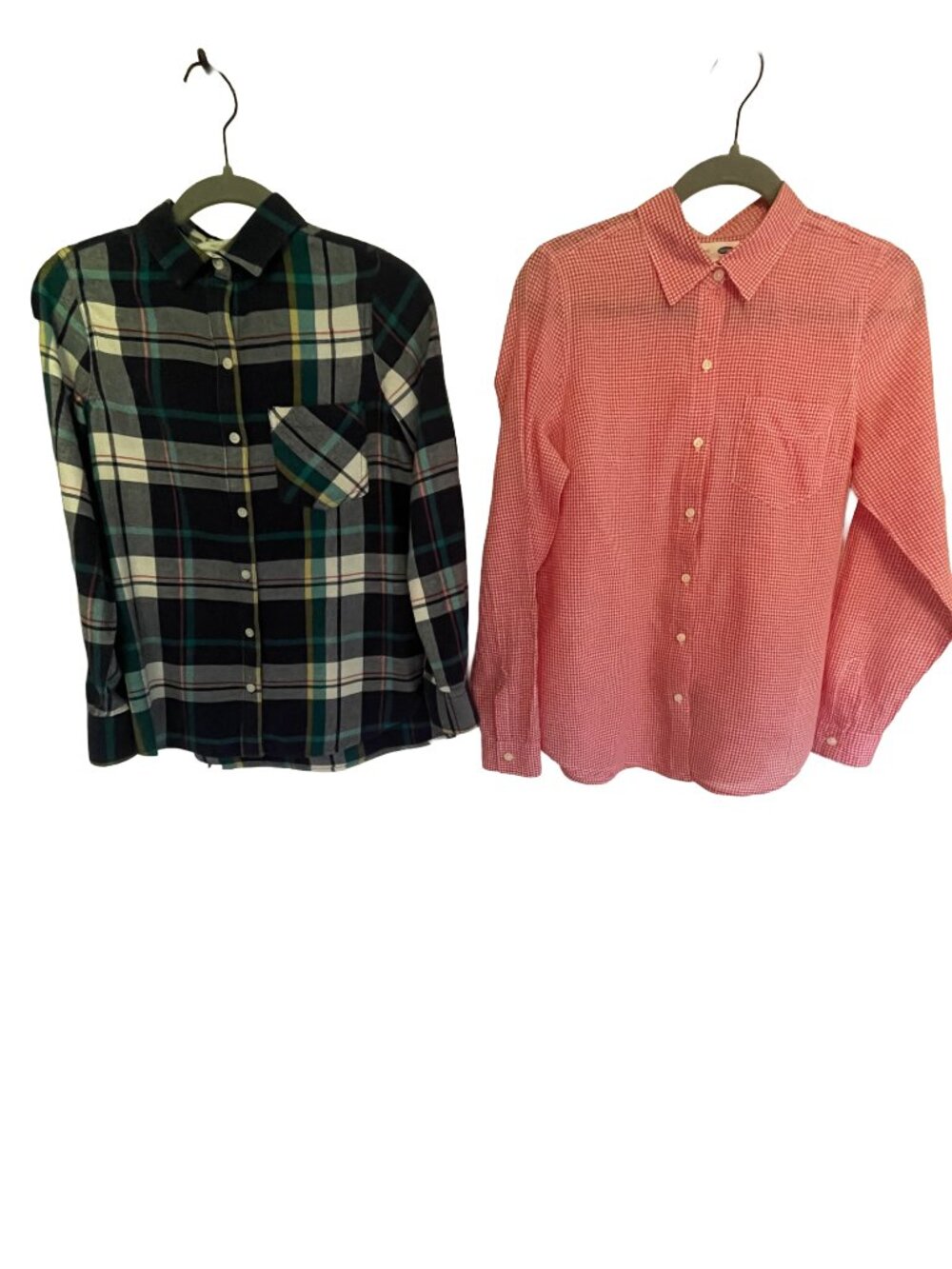 Old Navy Button Front Shirt Bundle Small Plaid Gingham 2-Pack